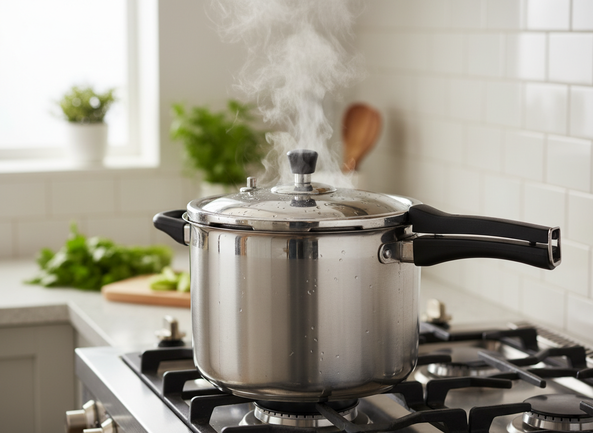  Feche a panela de pressão e cozinhe por aproximadamente 30-40 minutos após o início da pressão.